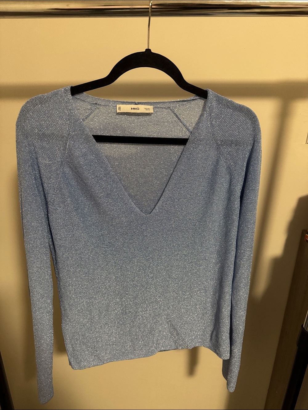 Mango Sparkle Light Blue V-Neck Sweater